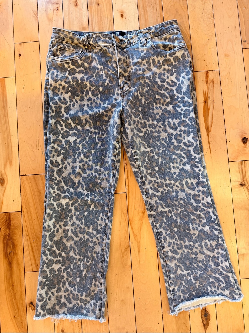Kut from the Kloth Gray Leopard Print Flare Jeans